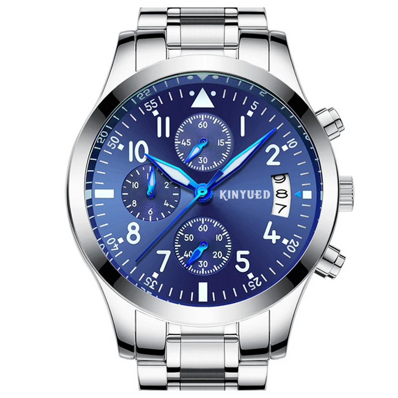 

KINYUED Top Brand Chronograph Mens Watches Luxury Luminous Hands Business Quartz Watch Men Waterproof Calendar Relogio Masculino
