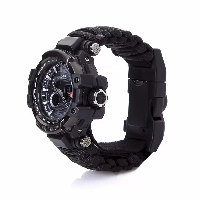 Outdoor Survival Watch Multifunctional Waterproof Military Tactical Paracord Watch Bracelet Camping