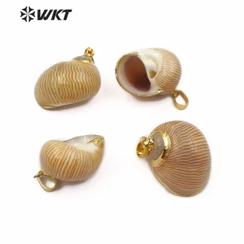

WT-JP109 Bohemia Style Natural Trumpet Shell With Gold Trim Pendant Raw Sea Shell Pendant Special Gift For Women