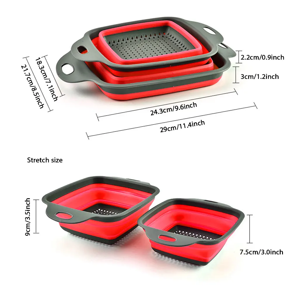 2 шт Силиконовые квадратные складные фильтры для дуршлага, складные сливные корзины для еды, фруктов, овощей, корзина для мытья, кухонные принадлежности