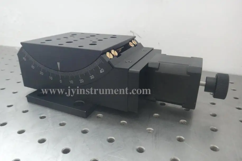 

Goniometer stage with +/- 30 angle range and loading 15kg, stepper motor use for motorized goniometer stage type J03DJ30