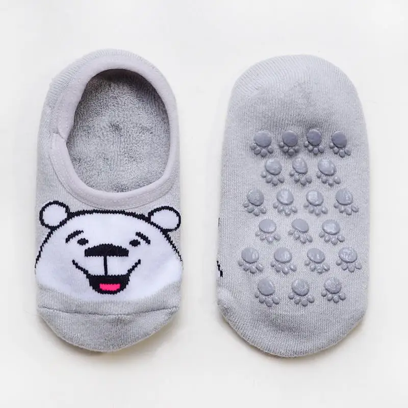 Muslinlife/короткие носки для малышей хлопковые носки с рисунками короткие носки для маленьких мальчиков и девочек Нескользящие носки-тапочки осенне-зимние От 4 до 12 лет - Цвет: white bear