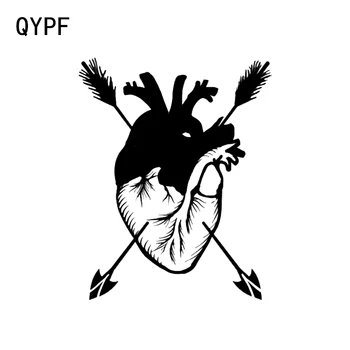 

QYPF 13.1*16.4CM Interesting Heart Dirty Archery Hunter Graphic Decor Car Sticker Vinyl Bumper Window Decals C16-1695