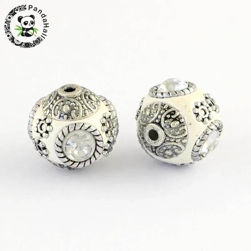Handmade-Indonesia-Round-Beads-with-Glass-Cabochons-and-Antique-Silver-Metal-Color-Double-Alloy-Cores-Mixed