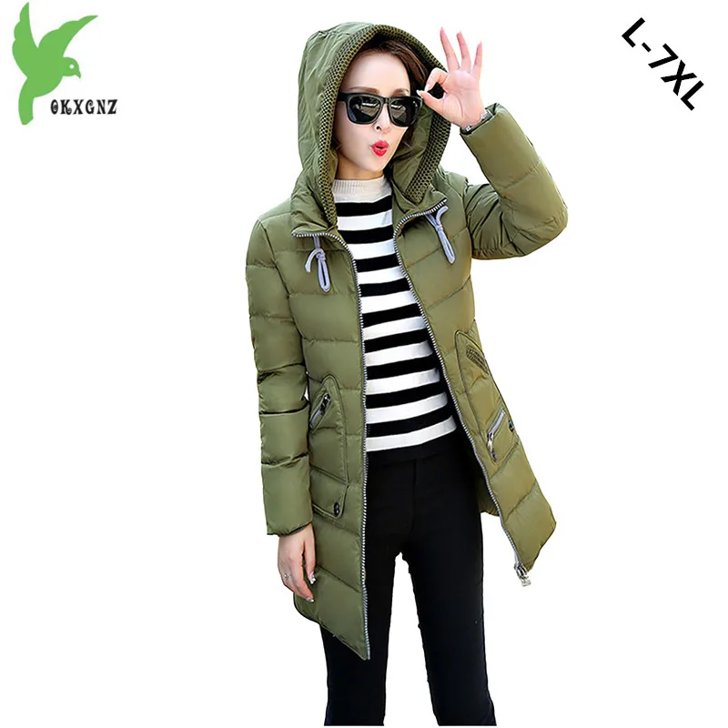 

New Winter Women Down Cotton Jackets Fashion Solid Color Hooded Thicker Keep Warm Casual Tops Plus Size Elegant Coat OKXGNZ A752