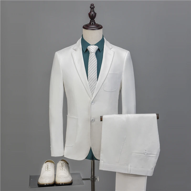 NA55 последние конструкции пальто брюки две кнопки Белый лен индивидуальный заказ жениха Блейзер мужские костюмы 2 шт. Slim Fit Terno куртка+ брюки