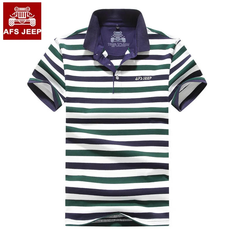 

Brand Mens Polo Shirt Short Sleeve Striped Classic Turn-down collar Casual England Style AFS JEEP Men shirts New 2017
