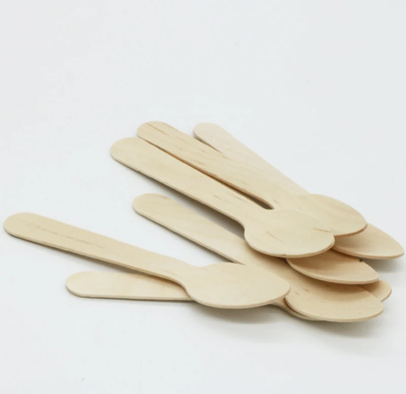 

100 pcs Mini disposable wood tableware wooden spoon cake coffee ice cream Coffee honey tea spoon BBQ Tableware Tools 11 cm JK23