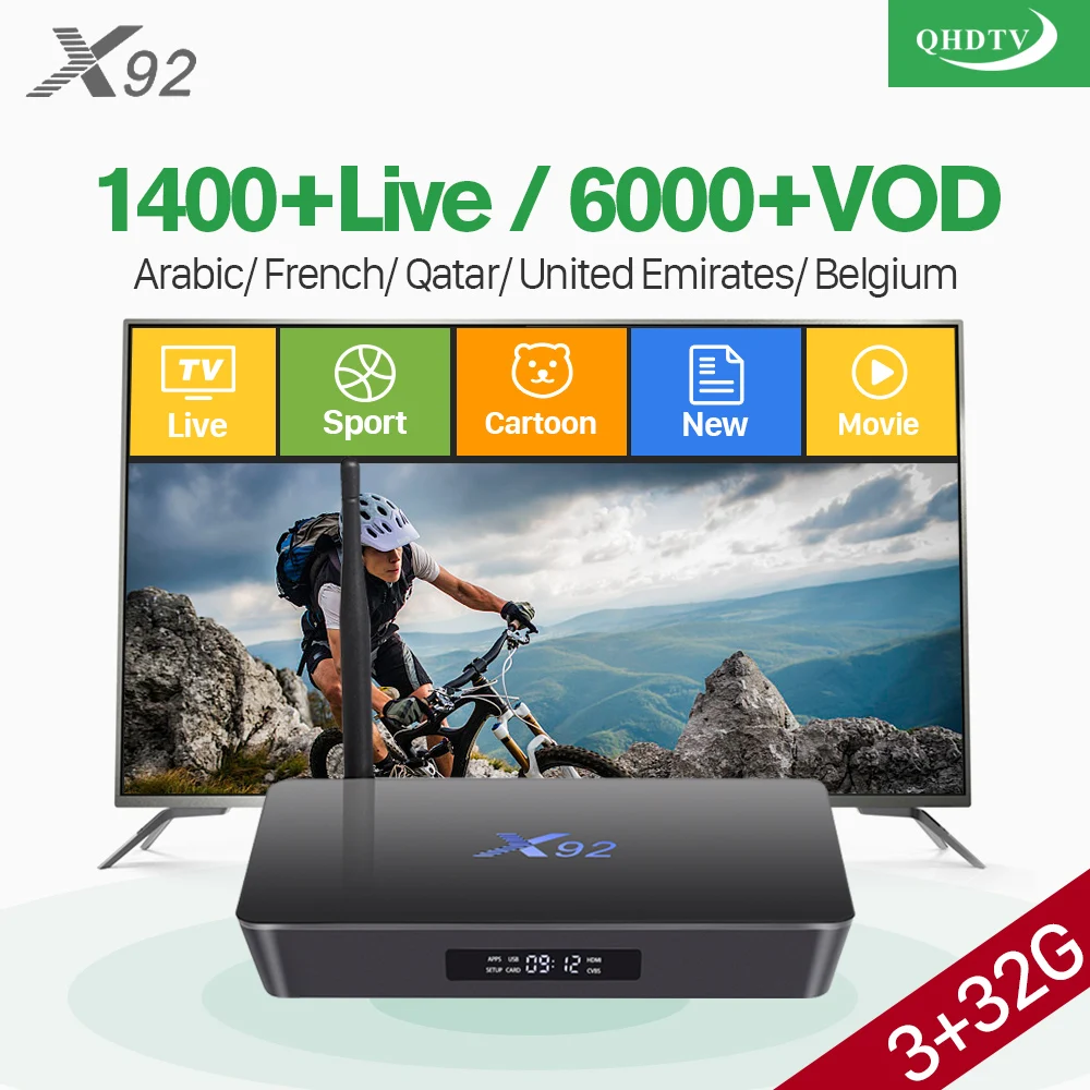 

France Iptv Subscription X92 Android Smart TV Box S912 3GB 32GB BT4.0 With 1 Year QHDTV Iptv Arabic Netherlands Belgium Morocco