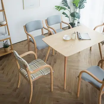 

Modern Simple Household Quilt Restaurant Leisure Chair Nordic Solid Wood Backrest Table And Chair