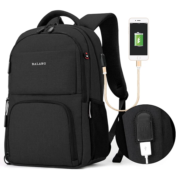 Balang, новинка, мужской рюкзак, рюкзак для ноутбука 15,6 дюймов, большой объем, красивый рюкзак, повседневный стиль, сумка, водоотталкивающая - Цвет: Черный