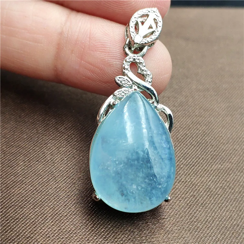 

Natural Blue Aquamarine Pendant Water Drop Clear Stone Women Man Love Party Lucky Gift 29x16mm Fashion Necklace Pendant AAAAA