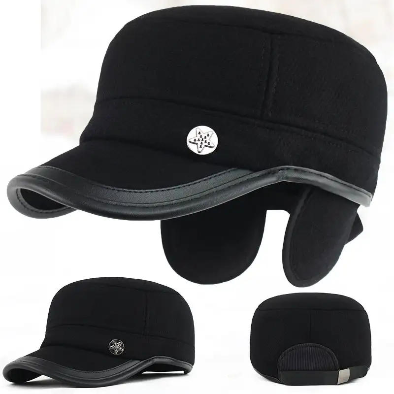 

GBCNYIER Winter Baseball Cap Short Brim Thick Cotton Ear Protection Men Casual Warm Hat Elderly Dark Color Warm Hat
