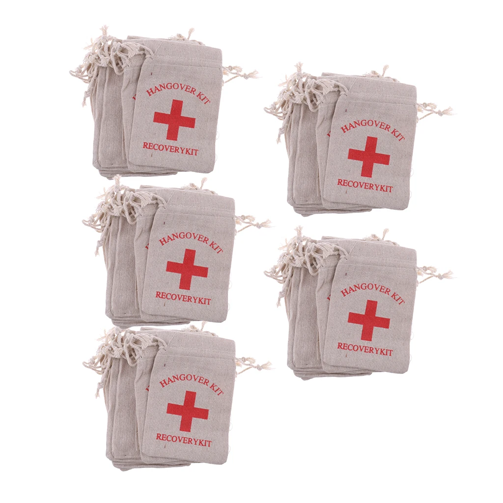 Pack of 50 Hen Party Muslin Cotton Hangover Kit Bags Wedding Hen Party Gift Favor