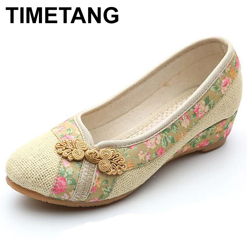 

TIMETANG Retro Style Shoes Women Old Peking Flats Chinese Flower Embroidery Canvas Linen Shoes Sapato Feminino Size 35- 40 E190