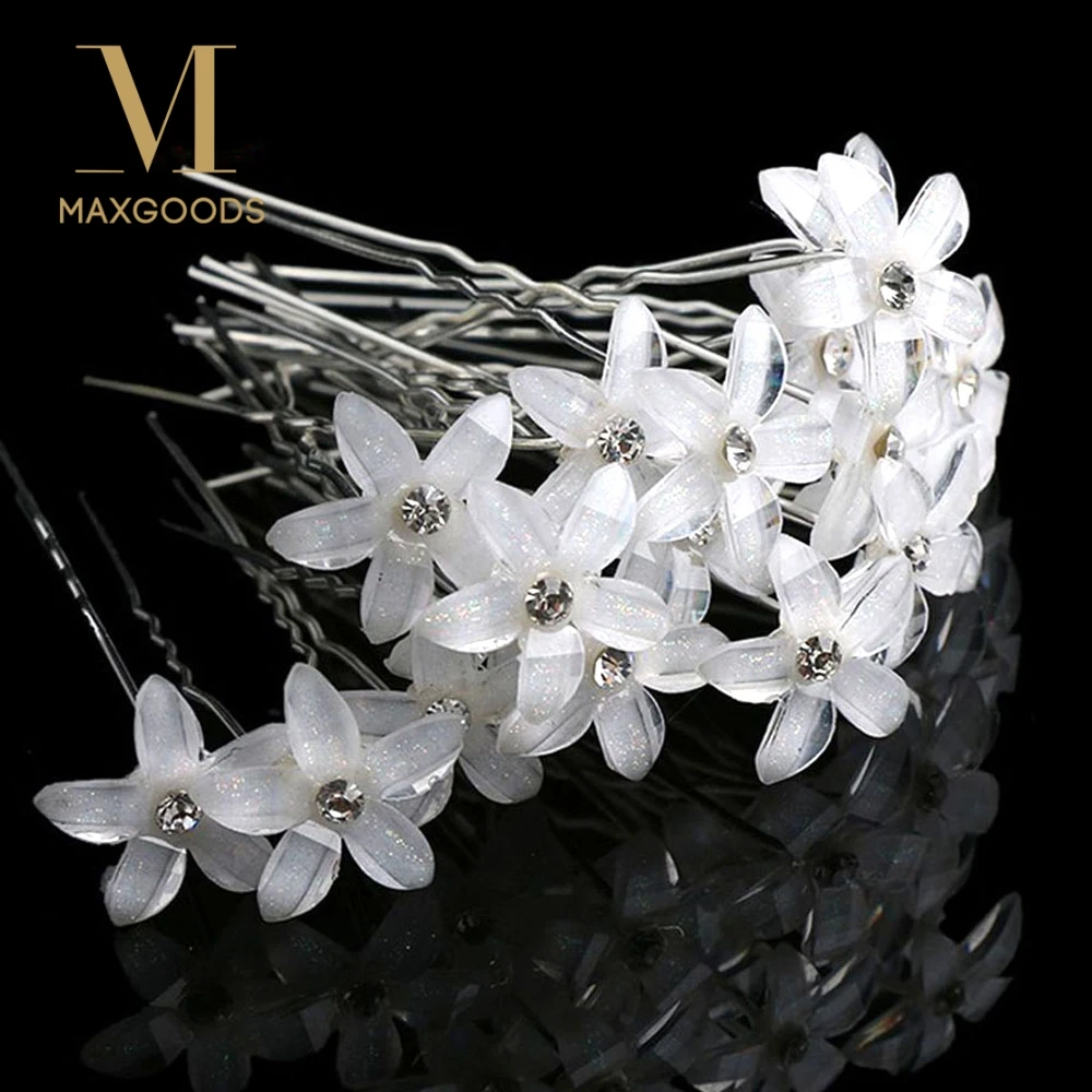 20pcs Women Flower Hairpin Stick Wedding Bridal Crystal Pearl