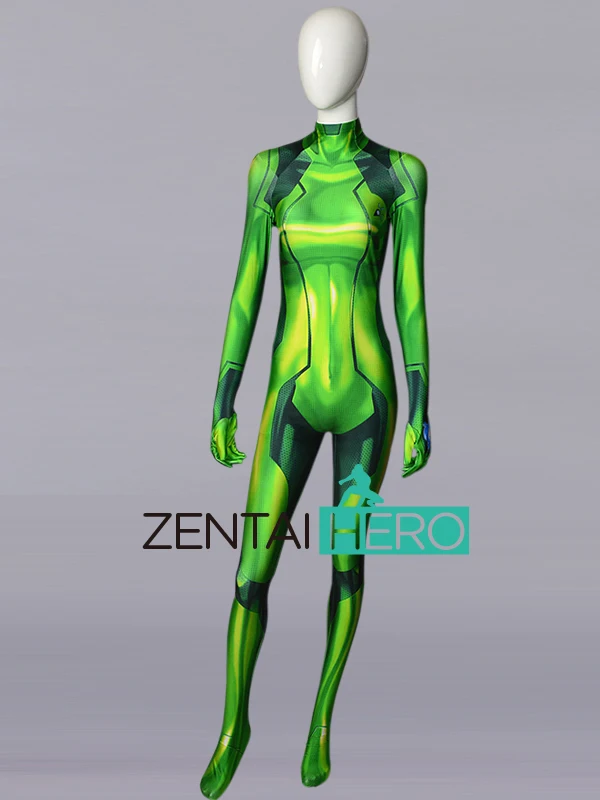 3D принты Samus Aran Zero костюмы Zentai для девочек зеленый цвет Zerosuit женские косплей