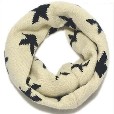 Зимний теплый шарф в Корейском стиле с рисунком пятиконечной звезды для мальчиков и девочек, шарфы, 2607 - Цвет: Cream coloured