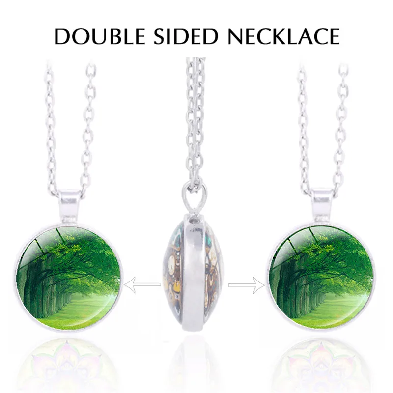 Woodland Tree Double sided Pendant Necklace Misty Forest In The Fog