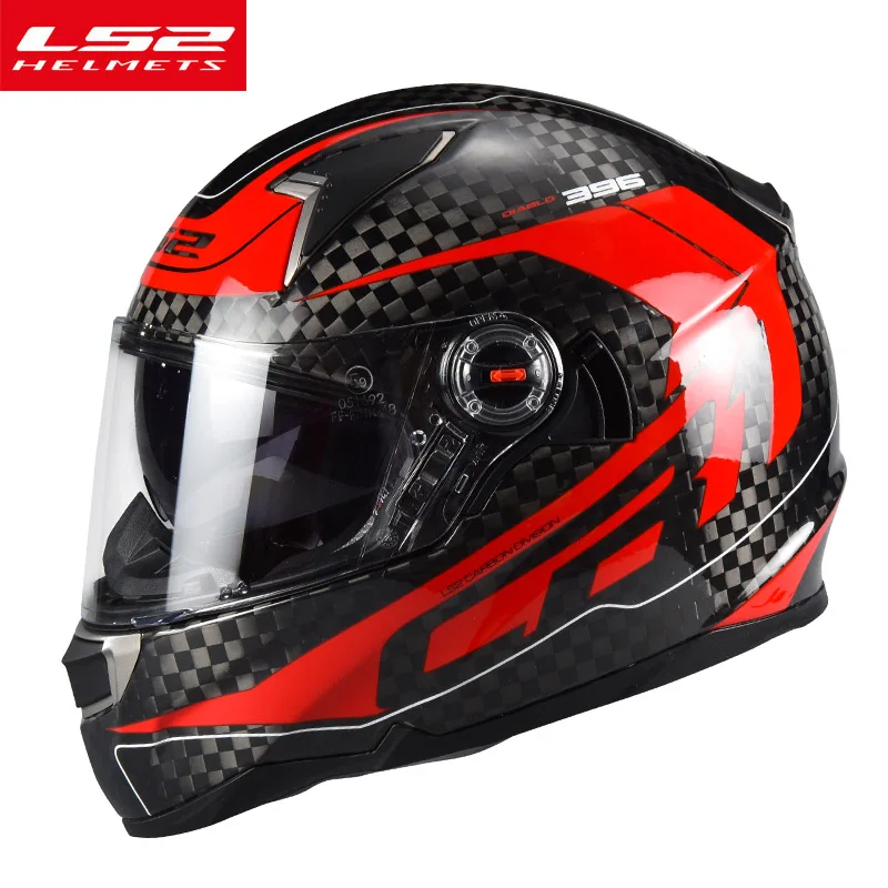 LS2 завод LS2 FF396 moto rcycle шлем из настоящего углеродного волокна Полный лицевой Мото шлем с противотуманной линзой Geniune LS2 шлемы - Цвет: Red frequency 2