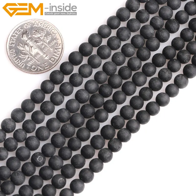 

Gem-inside 4mm-12mm Natural Black Tourmaline Frost Matte Round Spacer Beads For Jewelry Making Strand 15"DIY gift