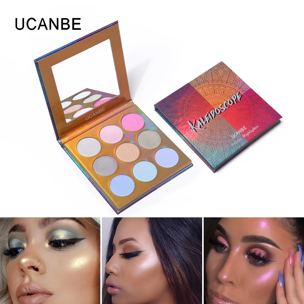 UCANBE 9 Цвет Shimmer Блестящий Радуга хайлайтер уход за кожей лица Illuminador Glow Kit Макияж голографическая Duochrome хайлайтер палитры