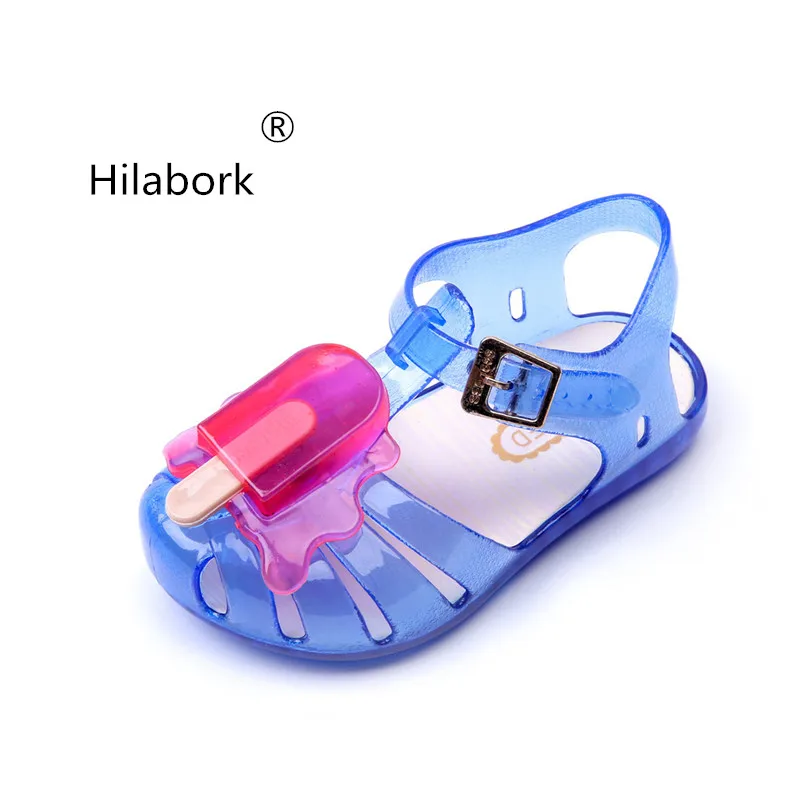 

Hilabork 2019 new style children's popsicle shape girls sandals non-slip breathable soft bottom jelly casual beach sandals shoes
