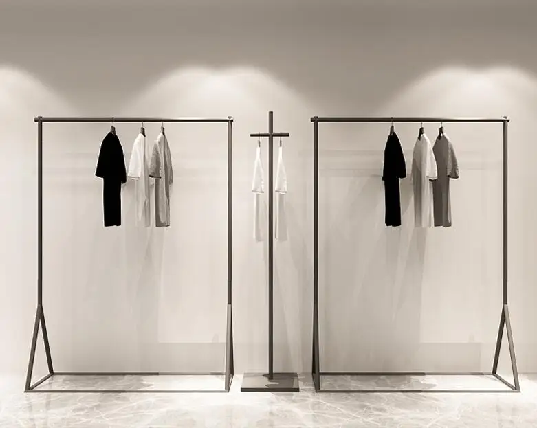 Simple clothes rack Shop Shop Show rack Ground-style women's clothing store retro clothing rack side hanger simple shelf.