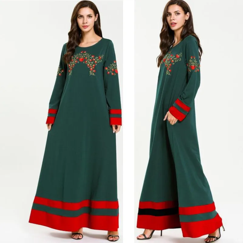 Дубай абайя халат Турецкая Турция Бангладеш платья Кафтан Марокканский Арабский исламский одежда вышивка зеленый мусульманское платье Макси
