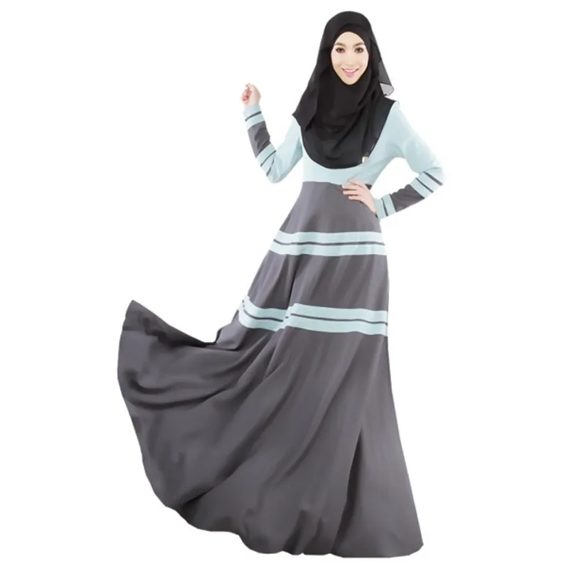 

2018 Islamic Muslim Spring Women's Elegant Maxi Long Dress Kaftan Jilbab Abaya Women Fashion Striped Dresses
