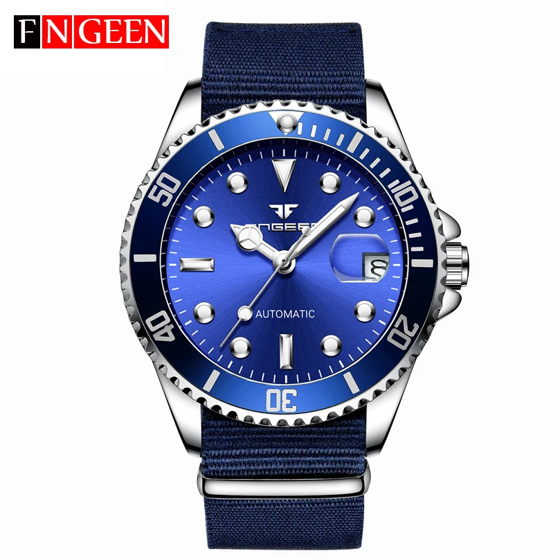 

FNGEEN Luxury Automatic Watch Waterproof 21 Jewel Auto Date Movement Mechanical Watches with Leather Metal Strap Men's Gift