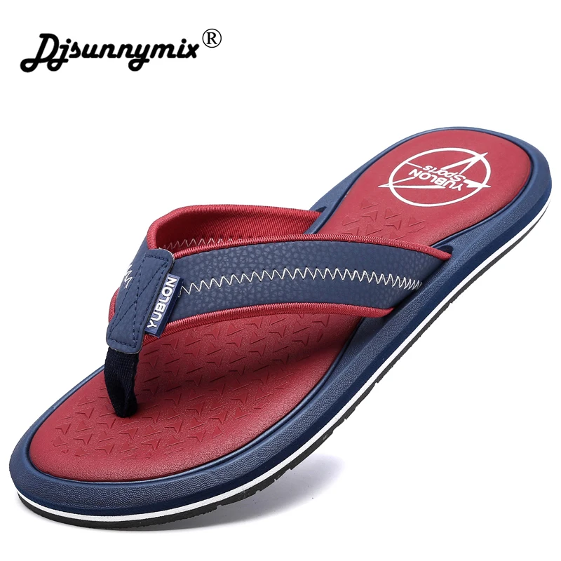 

DJSUNNYMIX Summer Flip Flops Outdoor Beach Sandals Shoes Collision Color platform wedge Men Anti-slip Flip Flop Cool Slippers