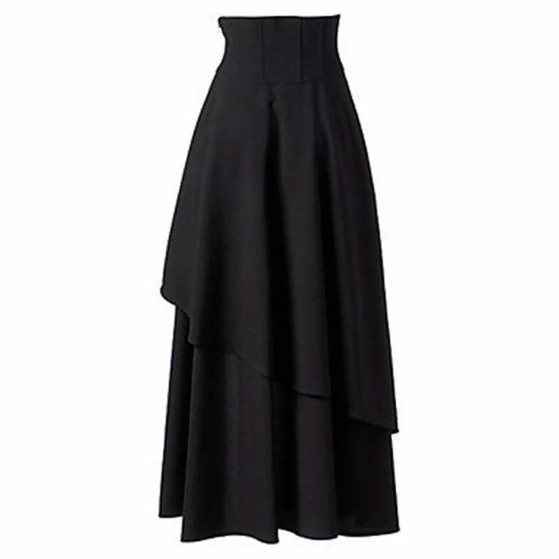 Женская длинная юбка, Женская нестандартная черная юбка на шнуровке, новая панк-рок ретро одежда, цыганская однотонная черная юбка для женщин
