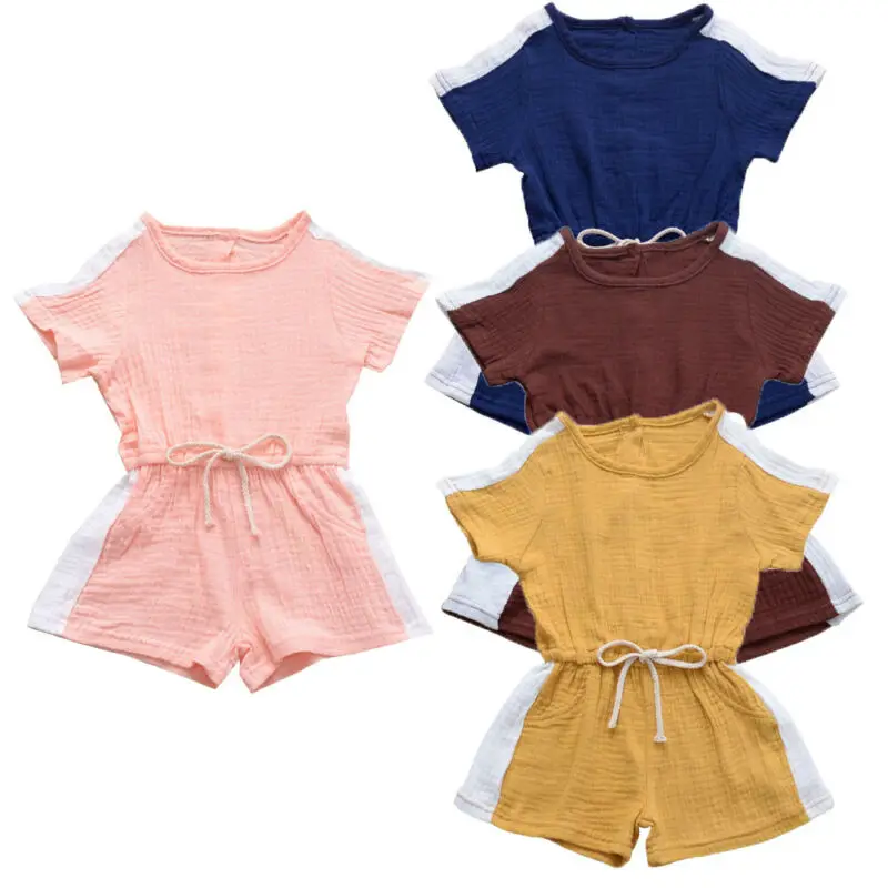 Летний спортивный комбинезон для маленьких девочек; Однотонный комбинезон; короткие штаны; одежда