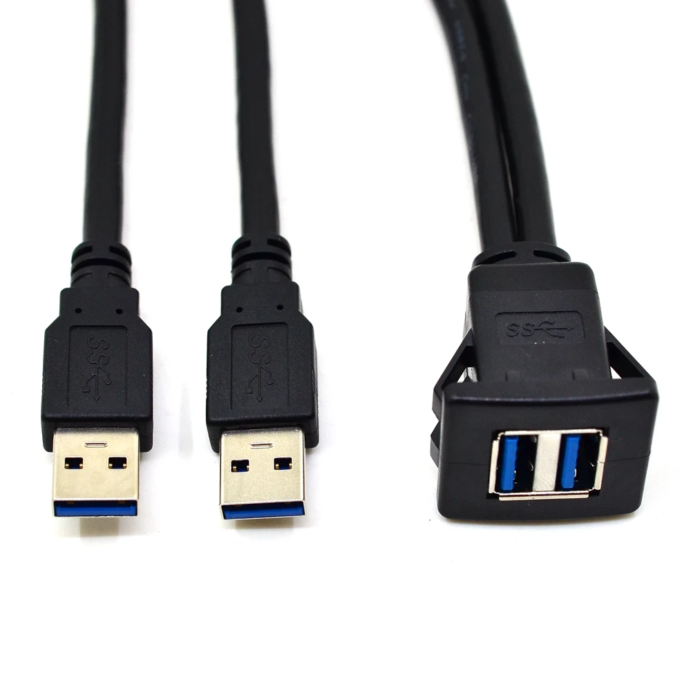 For Car Boat Motorcycle Dual USB 3.0 Extension Dashboard Panel Mount Cables HOT