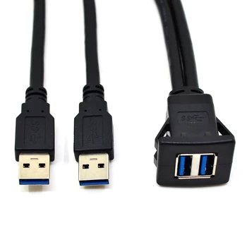 

1M Square 2 Ports Dual USB 3.0 A male to female AUX Flush Mount Extension Cable for Car Truck Boat Motorcycle Dashboard Panel