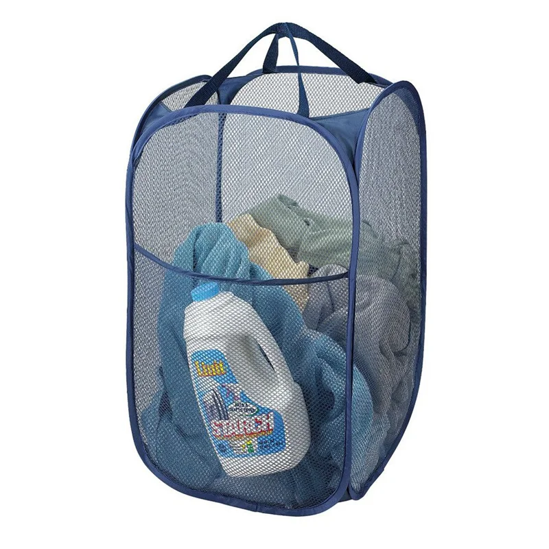 

Mesh Fabric Foldable Pop Up Dirty Clothes Washing Laundry Basket Bag Bin Hamper Storage for Home Housekeeping Use