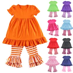 Одежда для девочек новая хлопковая одежда для девочек детский комплект из плиссированного платья с короткими рукавами и штанами комплекты