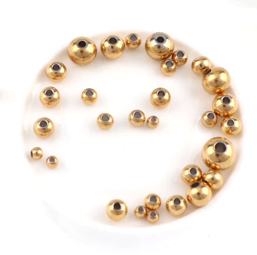 

6Size Gold Round Stainless Steel Smooth Ball Spacer Loose Beads For DIY Jewelry Making Bracelet Necklace Supplies