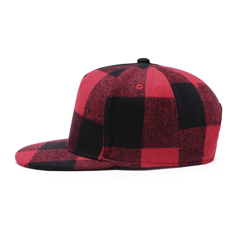 Cap Men Snapback Hip Hop Hat Flat Bill Hat Adjustable Cotton Plaid Sports Outdoor Accessory (2)