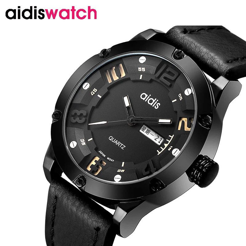 addies top fashion men business quartz leather band watch luxury waterproof wristwatch relogio masculino montre homme 