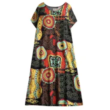 Свободное женское платье из конопляного хлопка, ретро этнический принт, короткий рукав, большой размер, милое утонченное благородное модное летнее короткое платье