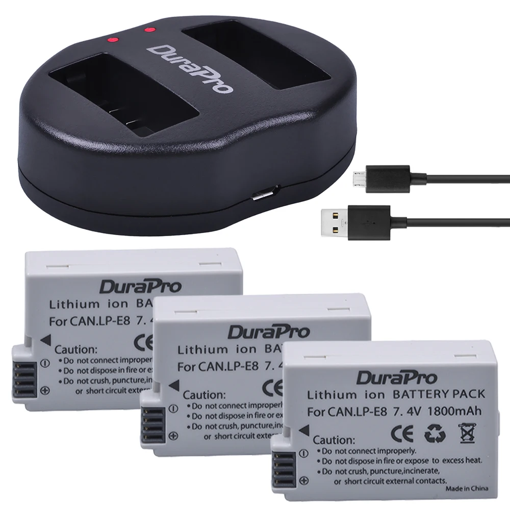 3pc LP E8 LP E8 LPE8 Camera Li ion Battery + Charger For Canon EOS 550D