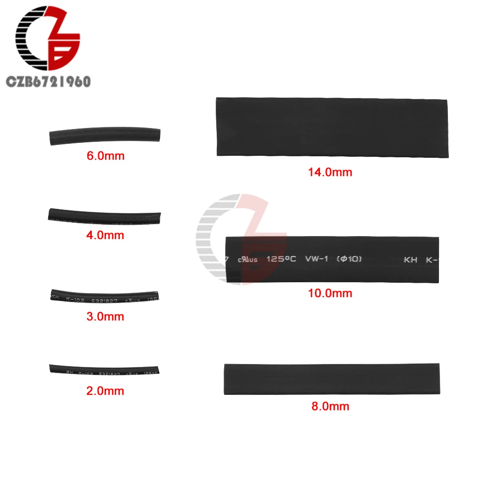 127 шт./лот черный клей всепогодный Термоусадочные трубки ассортимент обертывания провода комплект с Полиолефиновая трубка