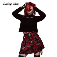 Папа Чен весна юбка на молнии мини лоскутное плиссированные юбки в клетку женская школа Faldas Mujer Moda осень одноцветные подтяжки