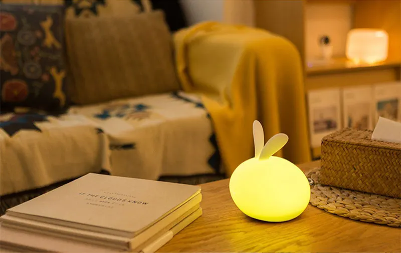 7 colors Cartoon bunny lamp colorful brightness change color led pat light usb rechargeable silicone night light soft handle (12)