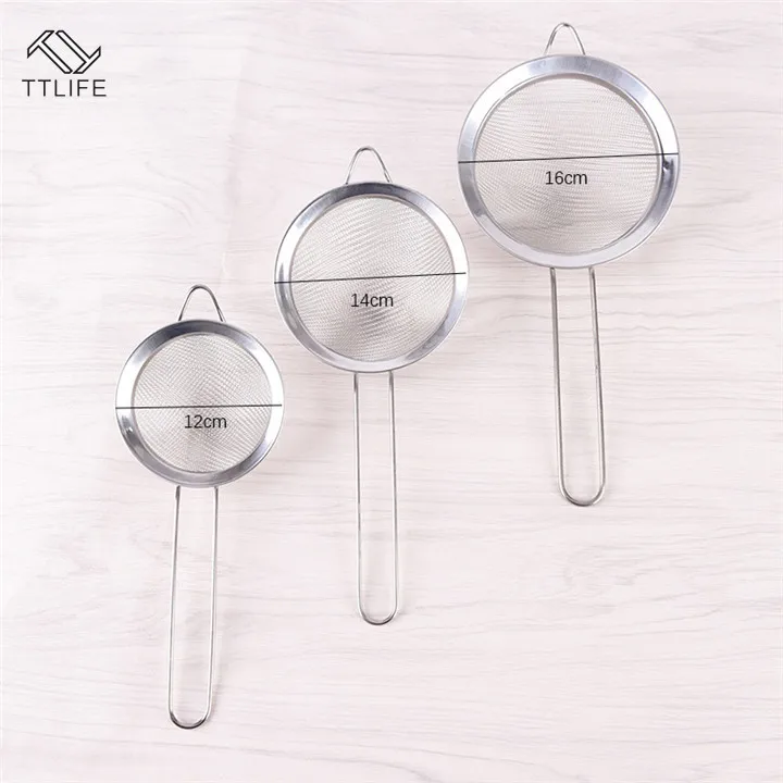 

TTLIFE 12/14/16cm Optional Kitchen Stainless Steel Flour Tea Strainer Mesh Colander Powder Sieve Filter Sifter Colanders Tools