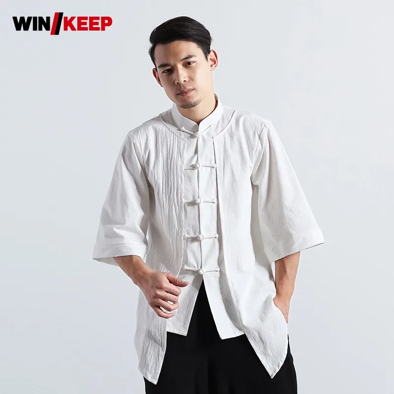 Китайская рубашка Кунг фу мужская хлопковая льняная дышащая | Военные рубашки -32929629040