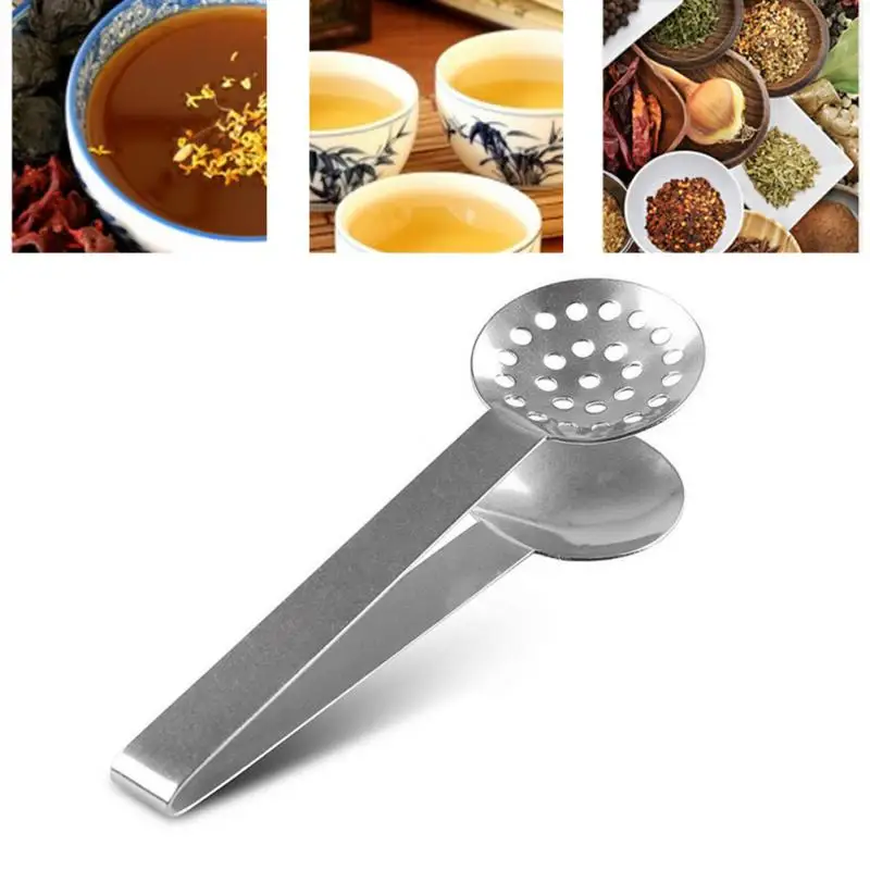 Stainless Steel Round Teabag Tongs Tea Bag Squeezer Holder Grip Kitchen