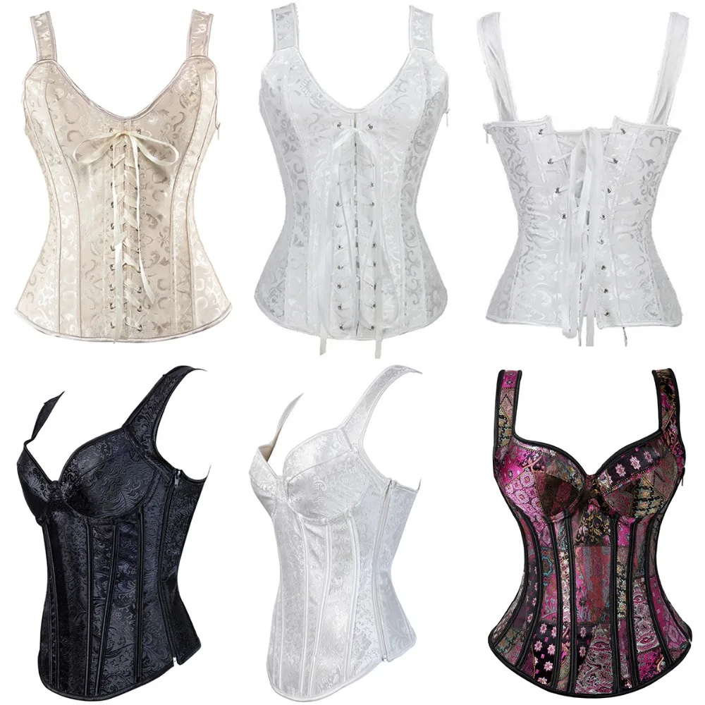

X Hot-sale Lovely Pure New Women Satin Sexy Bustier Lace up Boned Top Corset Overbust Brocade Plus Size S M L XL-6XL